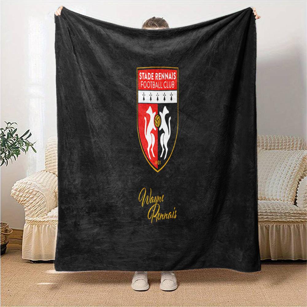 Stade Fc Emblem Flannel Blanket, Soft Polyester, Modern Design, All-Season for Camping, Travel, Gifts for Holidays or Birthdays