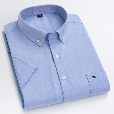 Cămașă Oxford pentru bărbați, 100% bumbac, uni, cu mânecă scurtă, nasturi, stil business casual, cu buzunar pe piept