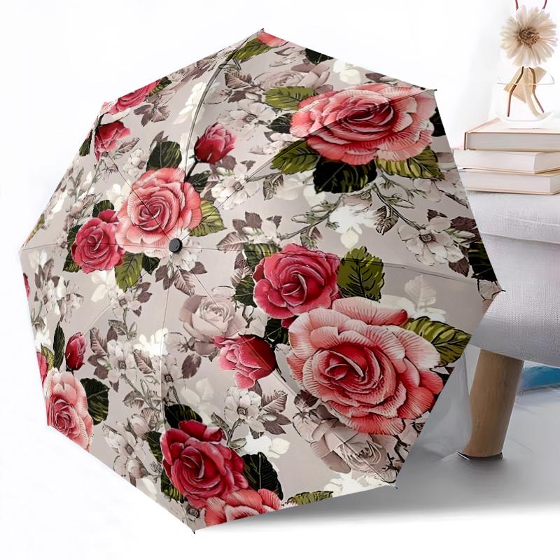 Blumiges Verziertes Rahmen Design Außen Automatischer Regenschirm Einziebares Design mit 8 Speichen Langlebigkeit Leicht Perfektes Geschenk für Freunde Familie