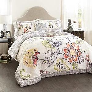 

Aster Comforter Flower Pattern Reversible 5 Piece Lightweight Bedding Set, Coral & Navy, King Duvet Cover