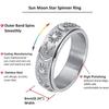 Star Moon Sun Rotating Titanium Steel Ring Unisex Bohemian Relief Anxiety Jewelry Accessories