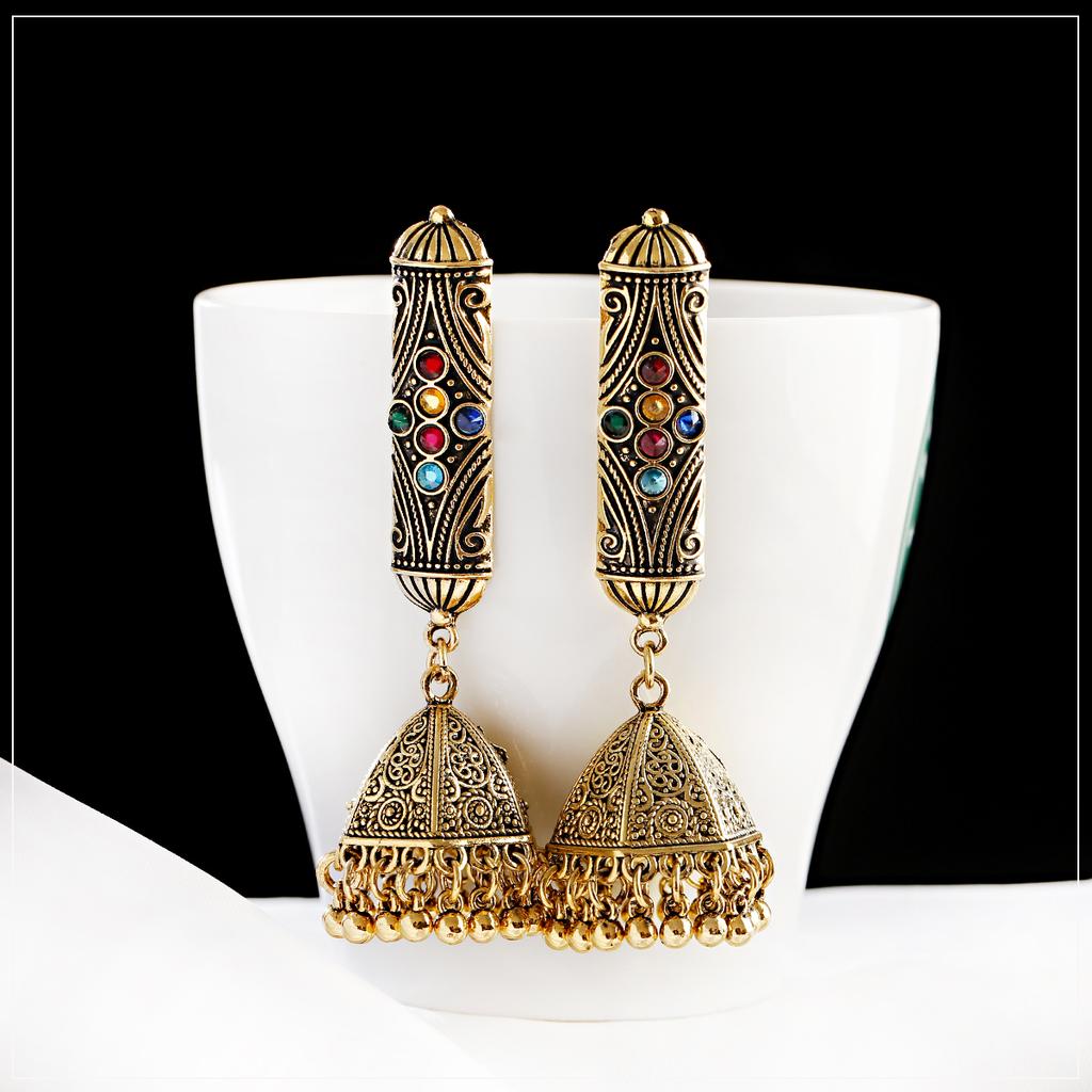 Indisk Jhumka Gypsy Zircon Boho Vintage Etnisk Dame Øredobber Hul Hengende Øredobber For Kvinner boucle d’oreille 2020