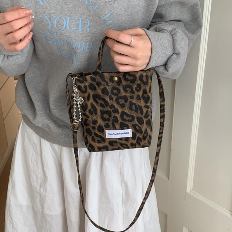 Trendy Autumn Winter Brown Leopard Print Small Buet Bag Women's New 2026 Handheld Crossbody Phone Bag Soft Canvas Daily Use