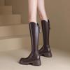 Long boots, real soft leather V-mouth new women's autumn and winter velvet brown heightened thick-soled high tube versatile knight boots