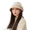 Bow autumn and winter hat women's big head circumference shows small face temperament bucket hat retro versatile basin hat