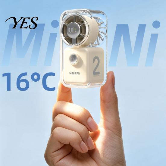 Fast Charging Fan Mini Handheld Fan, Transparent Cyber Portable Small with Digital Power Display Display, 3 Speed USB Rechargeable Pocket for