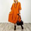 European and American cross-border plus-size women's 2026 summer new loose crew neck patchwork five-quarter sleeve solid color women's dress