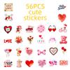 56 Valentine'S Day Themed Red Cute Cartoon Graffiti Stickers Festive Atmosphere Decorative Waterproof Stickers