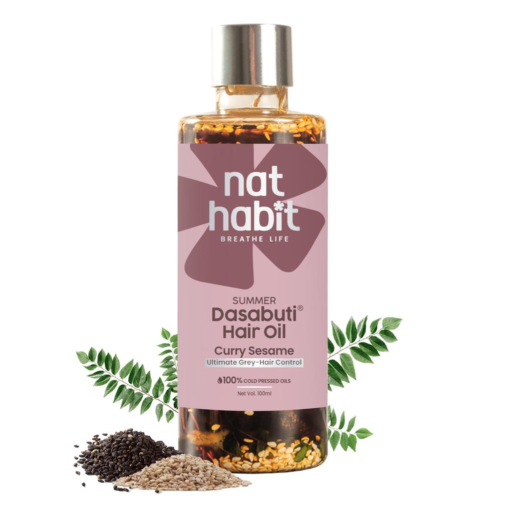 Nat Habit Curry Sesame Hair Oil For Oily, Normal, Curly, Colored Hair With 16 Herbs, Coconut & Amla (100ml)