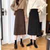 Women's High Waist Midi Skirt - Solid Color A-Line with Slit - Autumn/Winter 2023 Collection