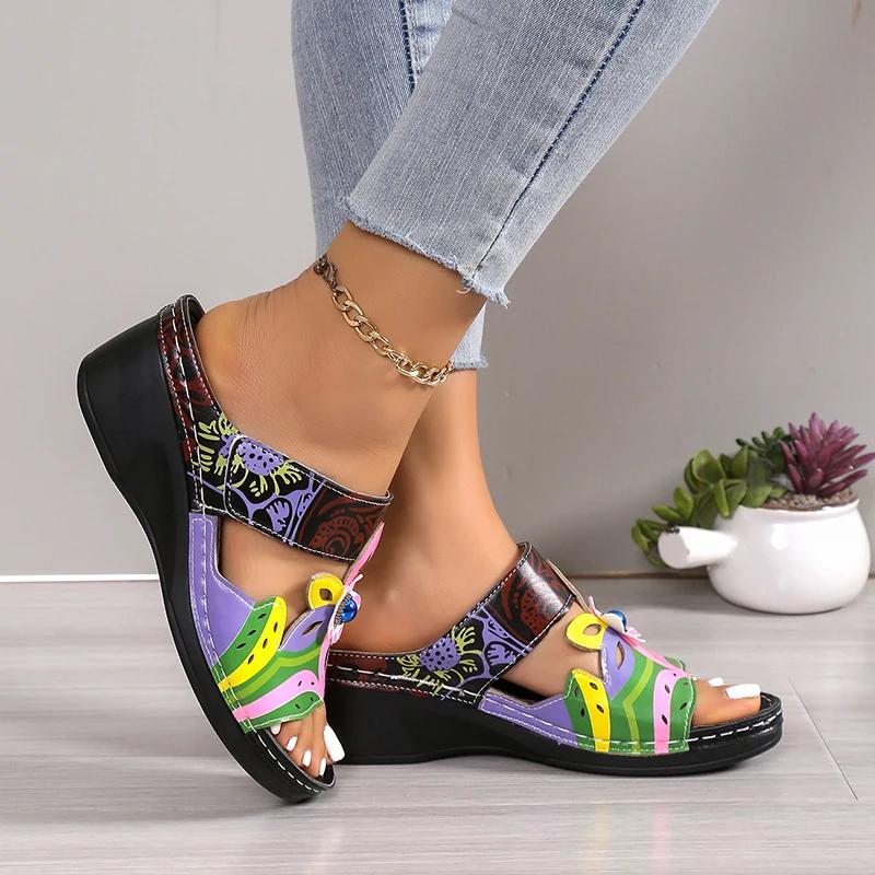 

Fashion 2025 Summer New Women Retro Slippers Peep-toe Platform Wedges Sandals Beach Anti-slip Shoes sexy Walking Slippers Slides Women 36 чёрный
