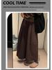 Women's Autumn/Winter 2025 Coffee Quilted Wide-Leg High-Waisted Culottes Skirt - Plus Velvet, Slimming, Thickened, Three-Quarter Length.