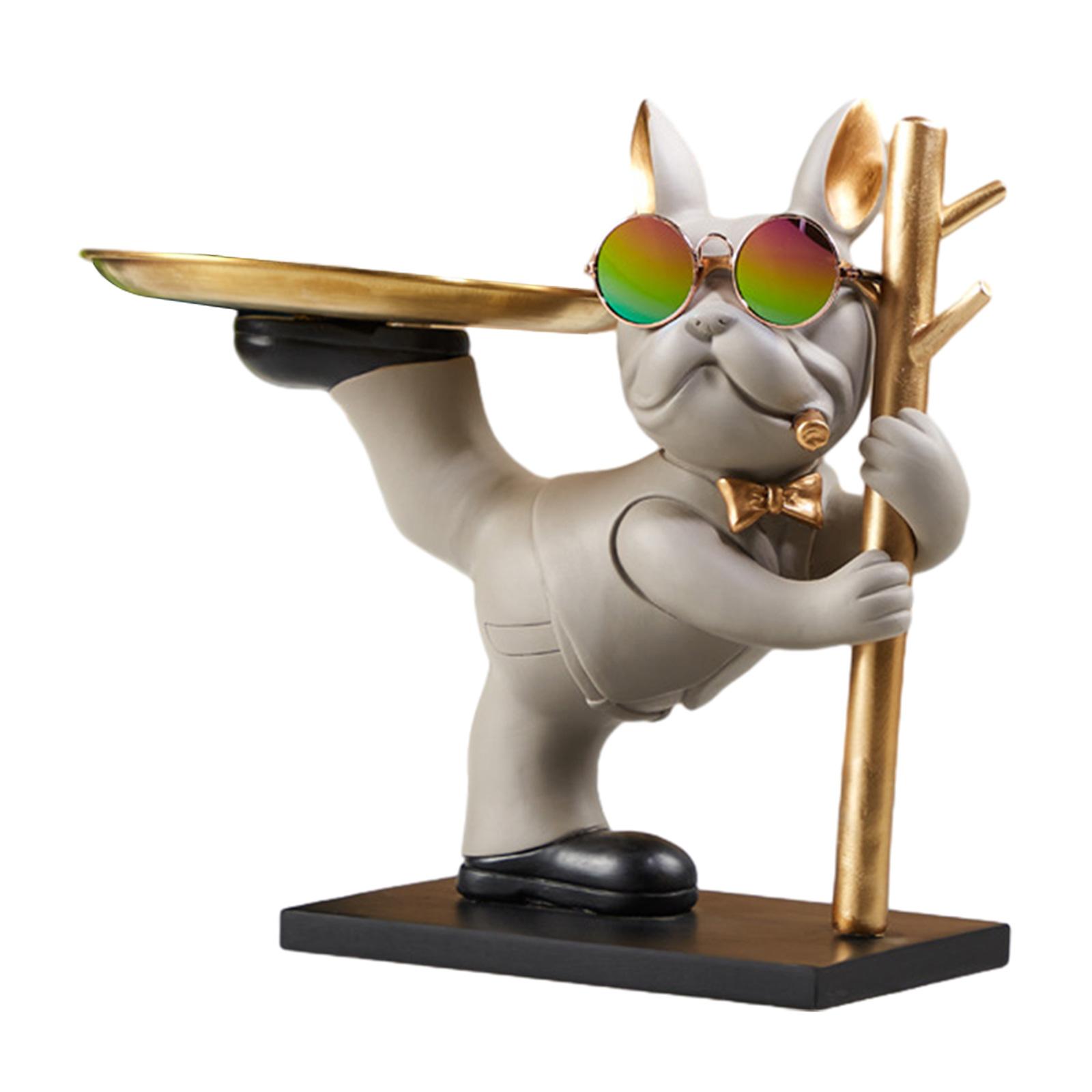 

Bulldog Statue Candy Bowl Desk Storage Tray Multipurpose Jewelry Earrings Tray Entryway Key Holder for Bookshelf Desk Office серый