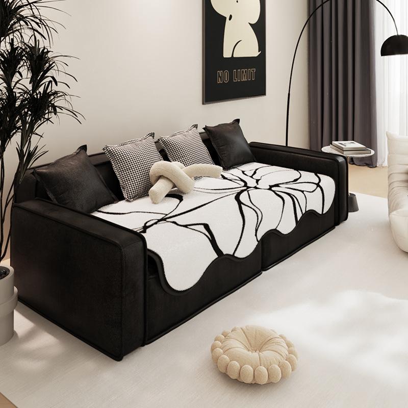 Nordic High-Grade Black and White Imitation Rabbit Fur Sofa Cushion Thickened Non-Slip Solid Wood Sofa Cushion Winter Warm Cushion