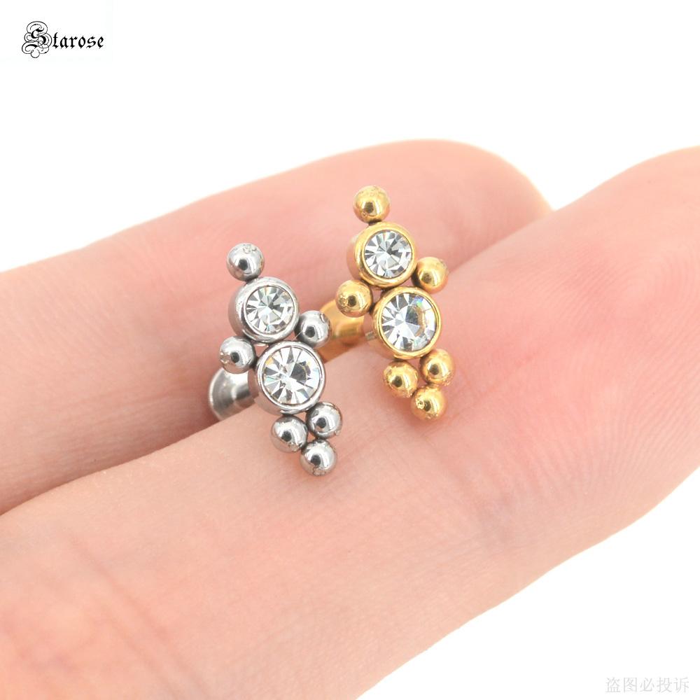 1Pc 1.2x6/8mm G23 Titanium Base Stainless Steel Studs Lip Labret Piercing Nose Helix Piercing Conch Tragus Earrings Flat End