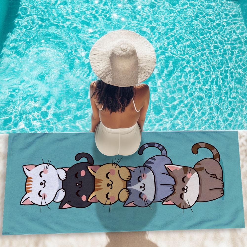 Cute Cartoon Kittens Beach Towel Patterned Sunscreen And Windproof Suitable For Swimming Pool Camping Travel Blanket