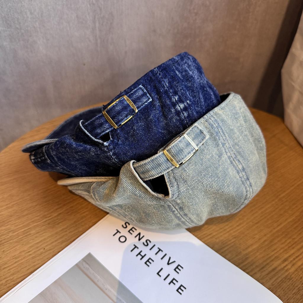 Retro Beret Denim Hat Short Brim Duckbill Cap For Women Casual Street Wear