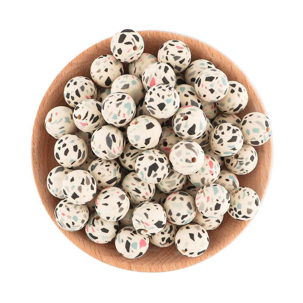 20 Stück/Los Runde Bedruckte Silikonperlen 15mm 12mm Leopardenmuster Silikonperlen Zur Schmuckherstellung DIY Schmuckzubehör