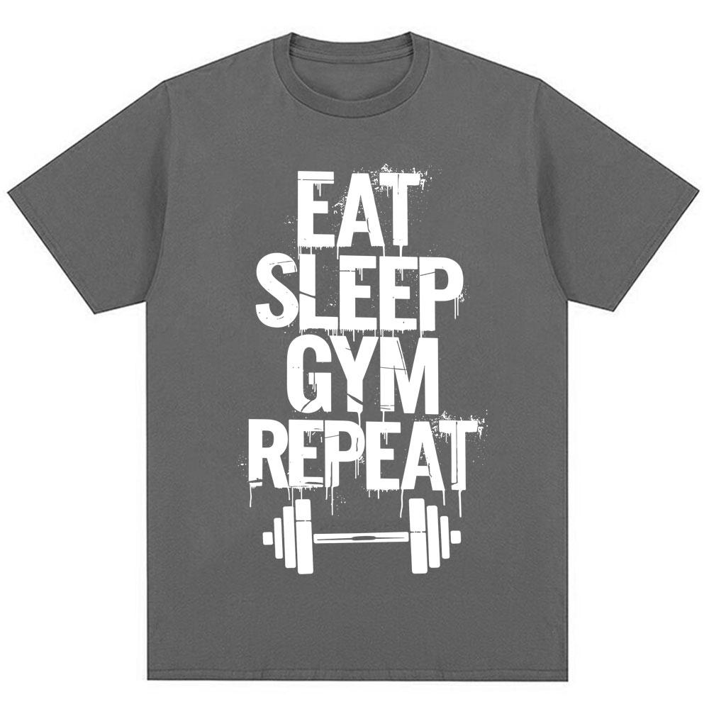 Eat Sleep Gym Repeat Fitness T-Shirt Unisex Damen Mode Workout Bodybuilding T-Shirts Oversized Baumwolle Lässig Sport T-Shirts Geschenke