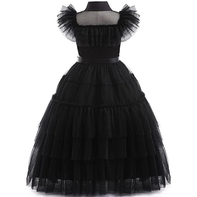 Zomer Zwarte Jurk Woensdag Kinder Prinsessenjurk Cosplay Jurk Schattig Mooi Modieus Pluizige Kleine Prinsessen Jurk