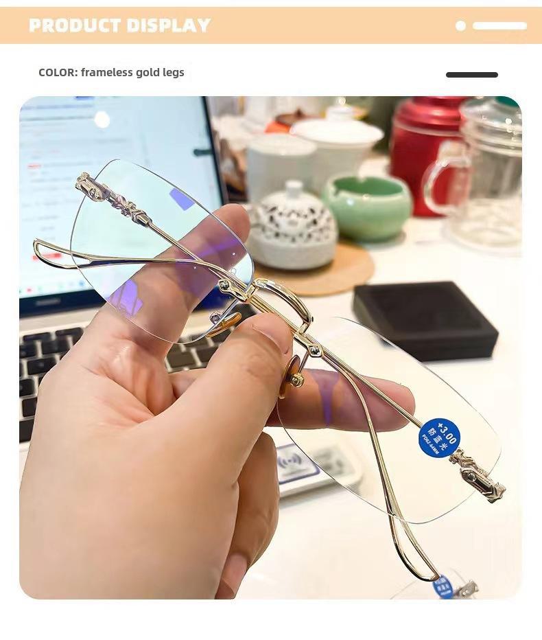 Farbwechselnde randlose Anti-Blaulicht-Retro-Lesebrille für Herren & Damen