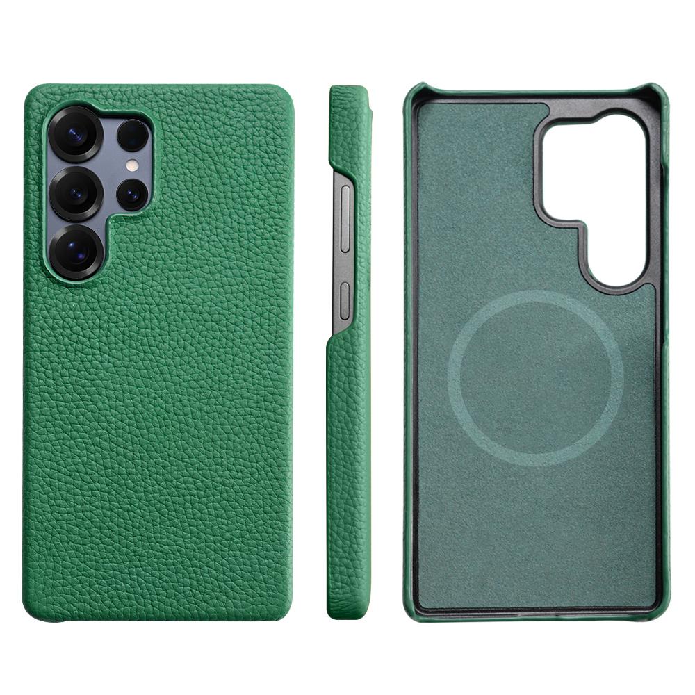 for Magsafe Case for Samsung Galaxy S24 S25 Ultra Plus Natural Cowhide Lychee Leather Magnetic Protector Luxury Phone Back Cover