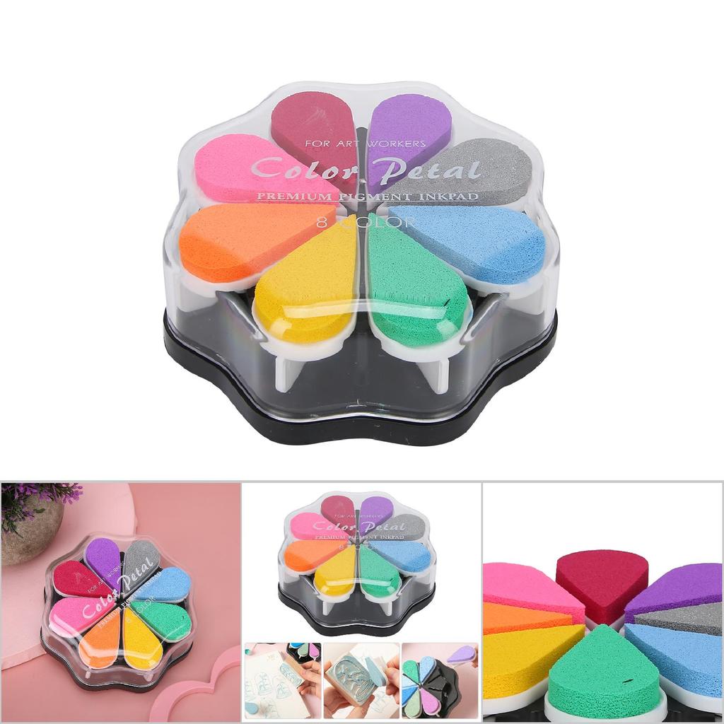 8 Colors Petal Shape Schedule Book Scrapbook Colorful DIY Stamp Ink Pad Painting Accessory