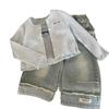 2024 Girls' Korean Autumn Knit Cardigan & Vest Jeans Set