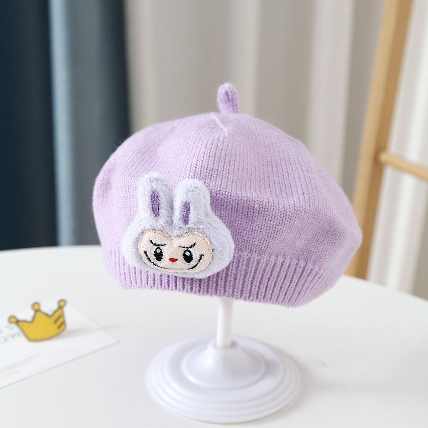 KIDSW Children's Sweet Beret, Autumn and Winter Girls' Knitted Warm Windproof Cap for 4-36 months