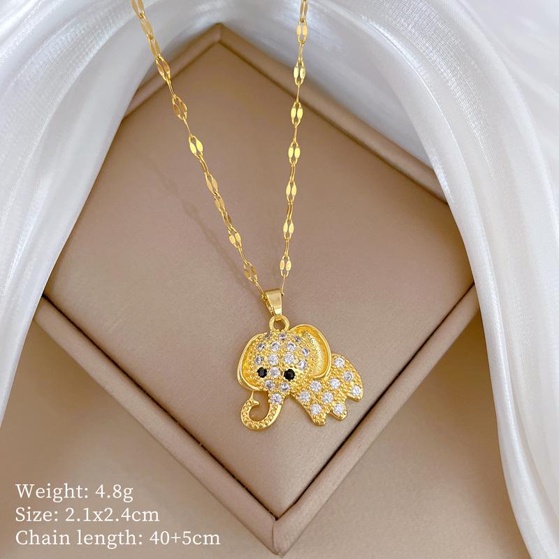 

Big Ears Long Nose Elephant Light Luxury Temperament Gorgeous Full Diamond Necklace Female Versatile Collarbone Chain Titanium Steel Chain