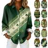 Dames Blouse Kerst Print Knoop Lange Mouw Casual Basic Shirt Kraag Regular Top