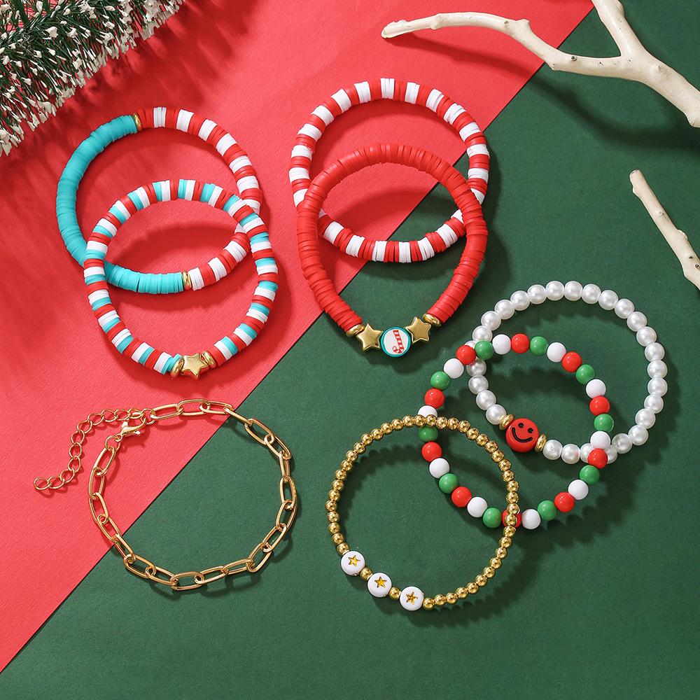 Christmas soft pottery beaded bracelet set English letter bead alloy Christmas pendant gift bracelet