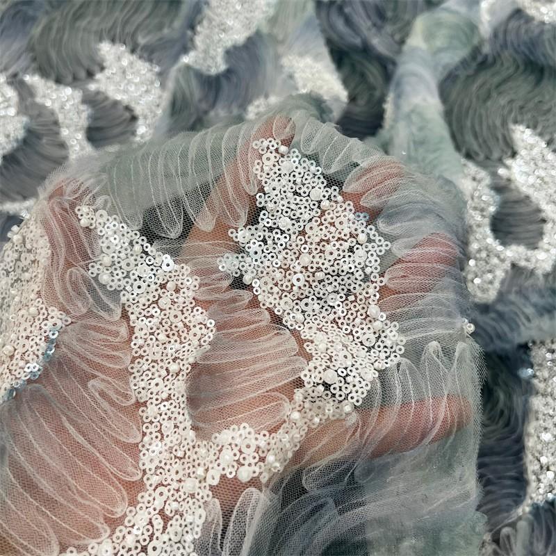 90x130cm Sequined Embroidered Beaded Fabric DIY Wedding Evening Gown Fabric French Nigerian Lace Fabric For Wedding Dress