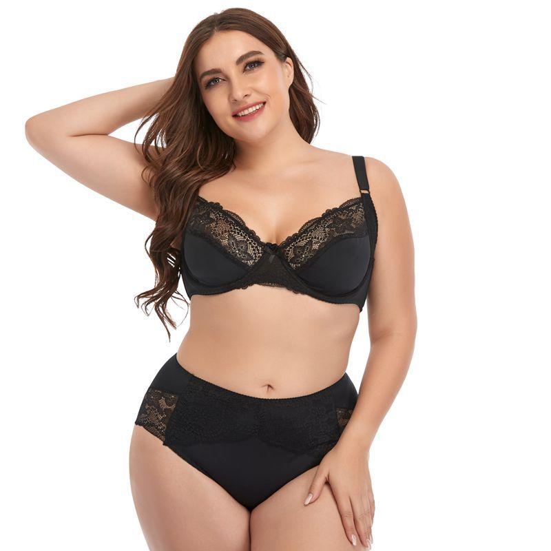 Ensemble de Soutien-gorge Grande Taille pour Femmes avec Armatures et Bordure en Dentelle, Sous-vêtements pour Femmes, Soutien-gorge à Bonnets Moulés Fins