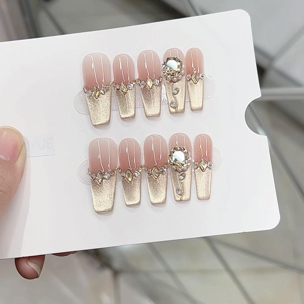 

Чисто ручная работа Фототерапия Носимый Шампань Роза Готовый продукт Многоразовая наклейка для нейл-арта Large L