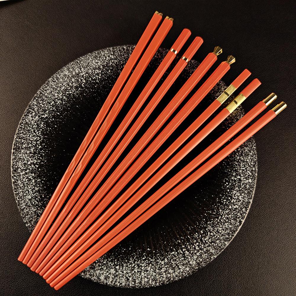 Orange 5 Pairs Chinese Chopsticks Sushi Sticks Korean Chopsticks Reusable Alloy Chop Sticks Kitchen Tableware Tool Accessories