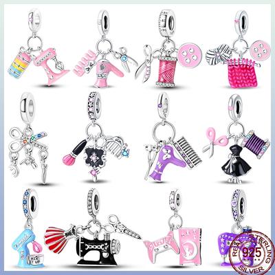 Copper Tailor Handmade Button Scissors Shiny Zircon Charm Beads Suitable For 3Mm Original Bracelet Diy