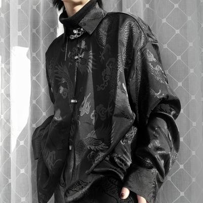 Vintage Harajuku Blusen Frauen Drachen Print Oversize Streetwear Button Up Langarm Shirts Chinesischen Stil Punk Tops Trend