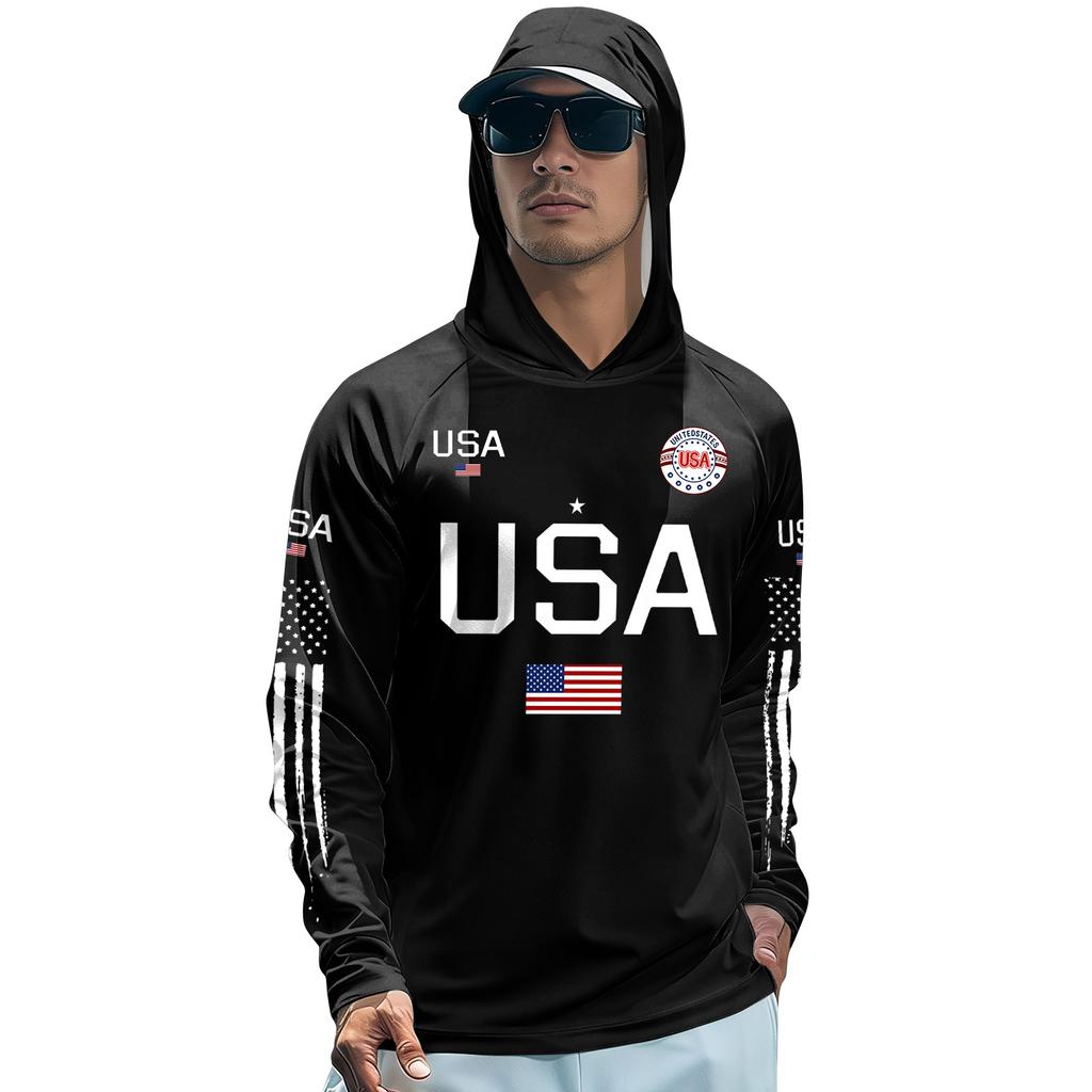 T-shirt à capuche à manches longues avec imprimé USA et détails graphiques Pull léger pour homme Vêtement de sport décontracté