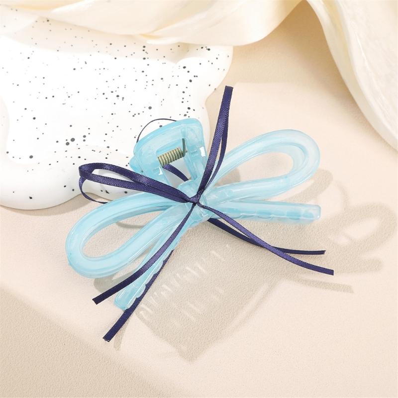 Lightweight Ergonomic Hair Claw Clip With Ribbon Bows Practical Acrylic Hairpin Hair Ornament For Office School Styling
