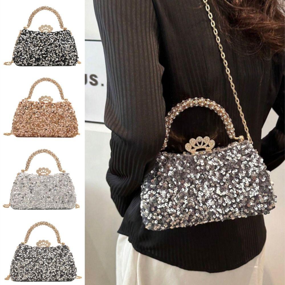 Fashion Shiny Sequin Sequin Handbag Gold Sequin Lock Buckle Party Handbag Nylon Lining Clutch Bag Party