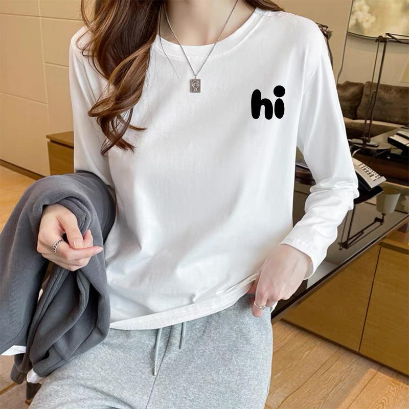 Women's Round Neck Long Sleeve Cotton T-Shirt Cute Rabbit Print Loose Casual Basic Tee