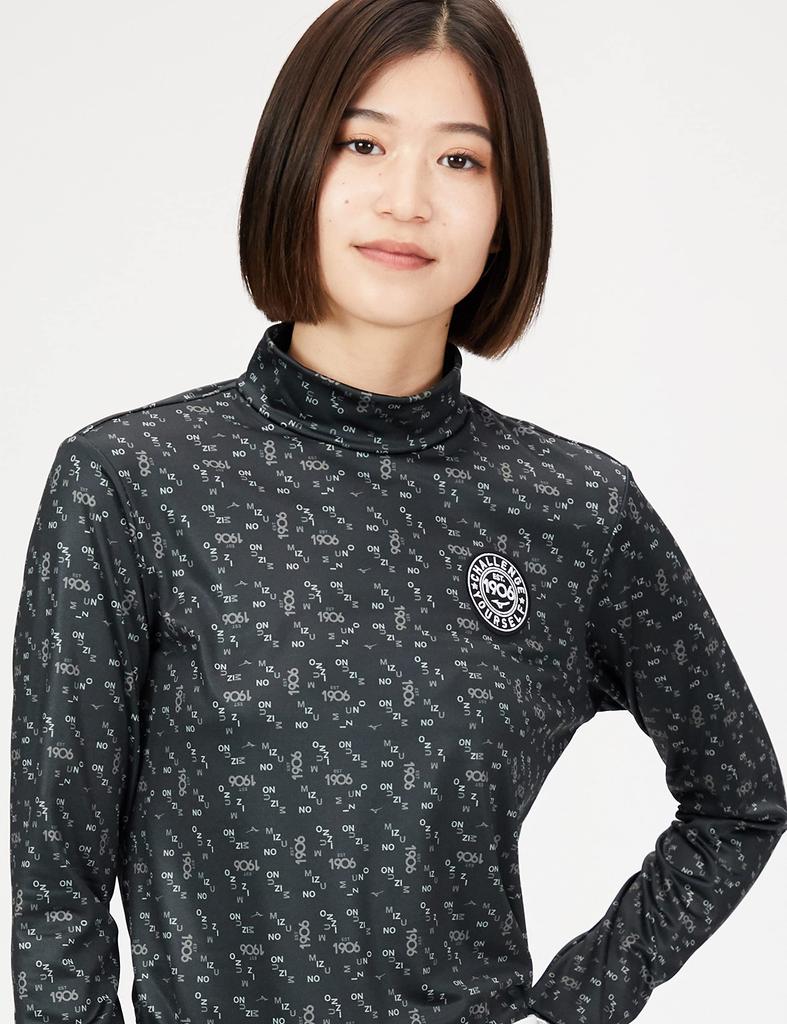 Mizuno Logomania Golf Mock Neck Long Sleeve Recycled Size E2MA2732 Shirt, Material, Stretch, Women's, Black, XL,