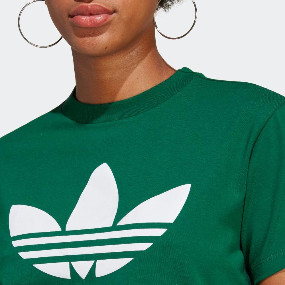 adidas Originals Buchstaben-Logo Bedrucktes Rundhals-Pullover Kurzarm-T-Shirt Damen Tops Dunkelgrün IB7424