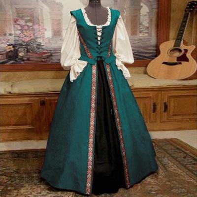 Stylish Medieval Renaissance Style Square Neck Waist-slimming Big Pendulum Two-piece Dresses