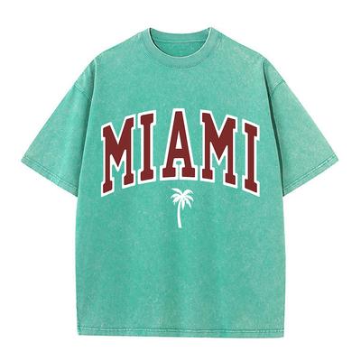 Miami Coast Arbres de Coco Lavés Rétro Bonhommes de Neige T-shirts Coton Oversize Manches Courtes Coupe Ample Hauts Respirants
