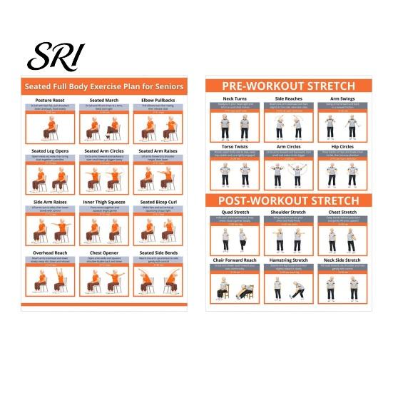 Joint Protection Exercises 2Pcs Full Body Seated Stretching Poster Chart for Seniors Chair Exercise Routine Guide Anti Fall Plan Elderly Low-Impact Sets