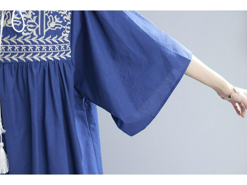 2025 Summer Plus Size Elegant Women's Ethnic Embroidery Ruffle Sleeve Dress