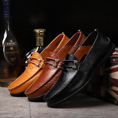 Men's Autumn British-Style Cowhide Leather Casual Shoes, Soft Large-Size Loafers