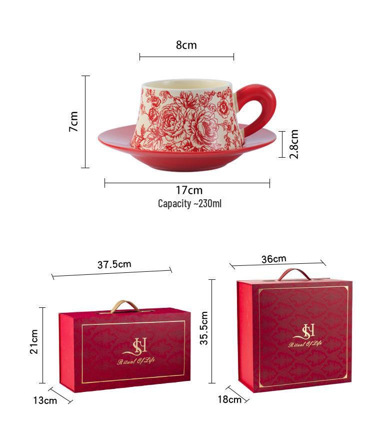 Rose Yan Yu Ceramic Coffee & Tea Cup Set with Saucer - High-End Gift Box Edition